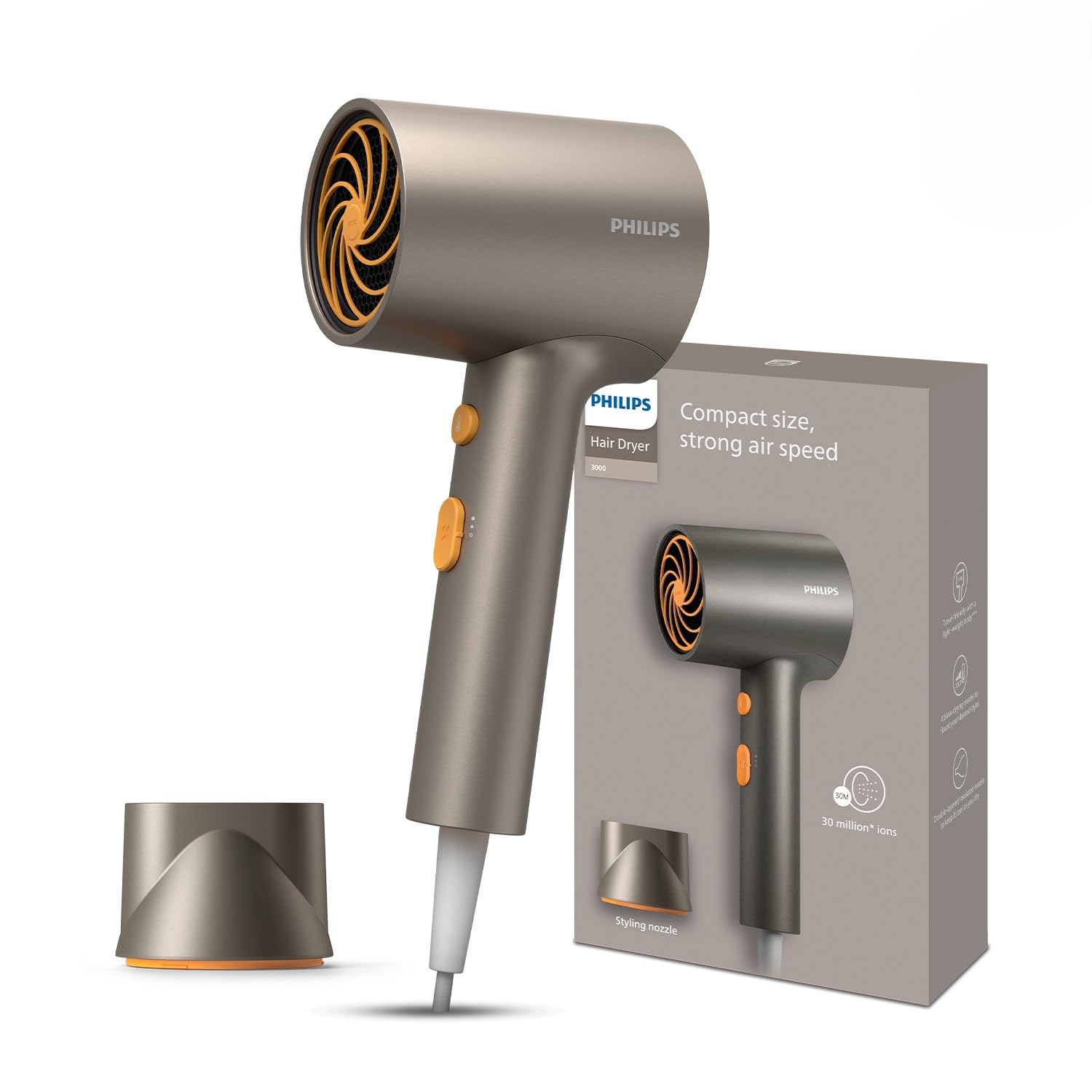 Philips Hair Dryer 1600 Watts | 4 heat x speed modes for different drying needs | 30 M Negative Ions