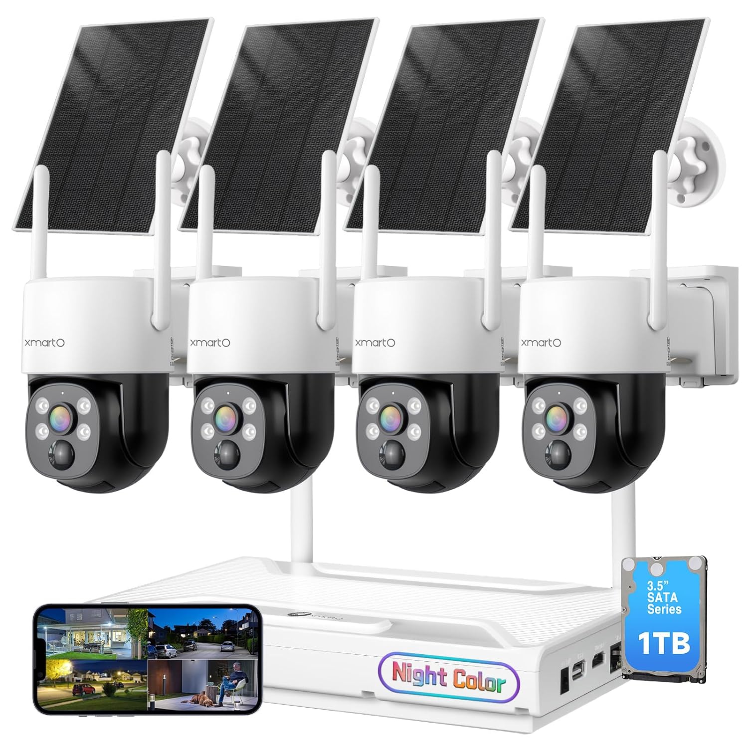XMARTO Night Color Wire-Free Solar Home Security Camera System with Pan Tilt and Zoom